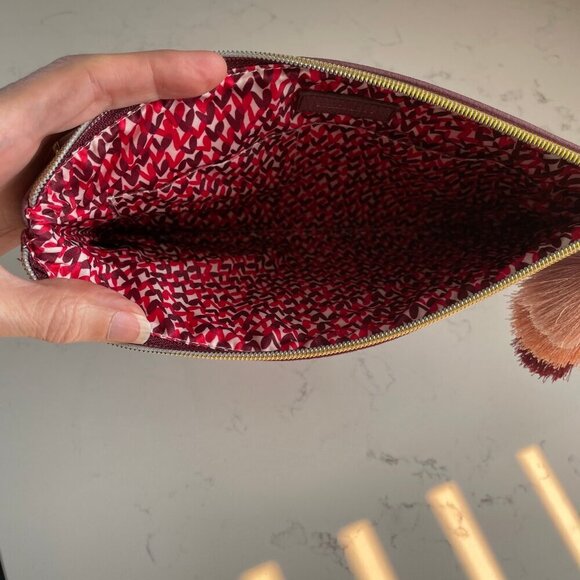 Stella & Dot 'LOVE' Retired Lined Zip Clutch w Tassel Burgundy + Pink OS NWOT - Picture 6 of 13